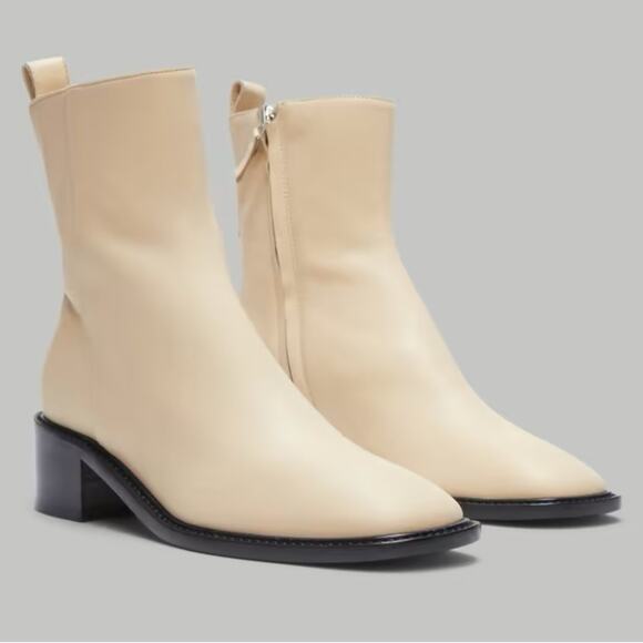 EVERLANE The City Boot Leather Ankle Cream Zip Heeled Square Toe Size 8 NEW - Picture 15 of 15
